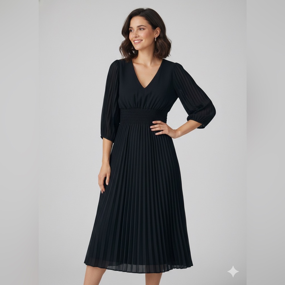 Just...Taylor Black Long Sleeve Pullover Dress,Pleated 3/4 Elastic Sleeve/Skirt